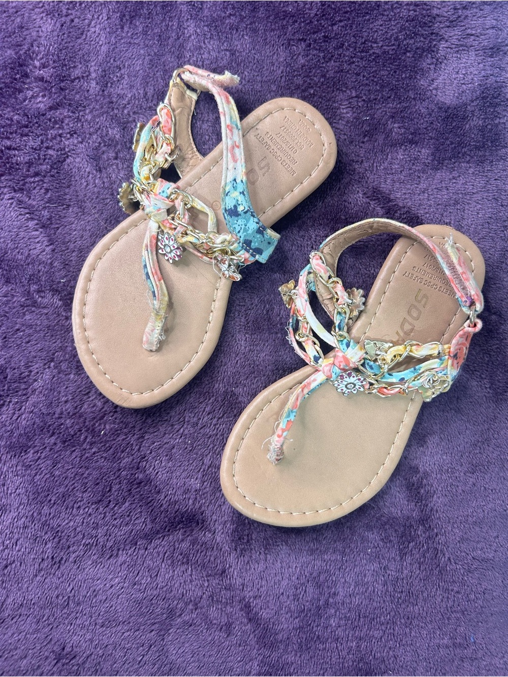 Soda Girls Floral Multicolor Braided Chain Sandals